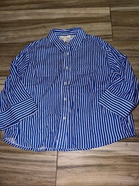 Blue and White Striped Men’s Button-Up Shirt